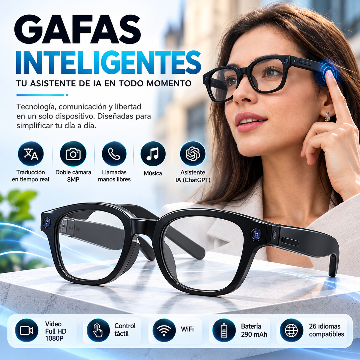 Lentes Inteligentes con IA Doble Cámara