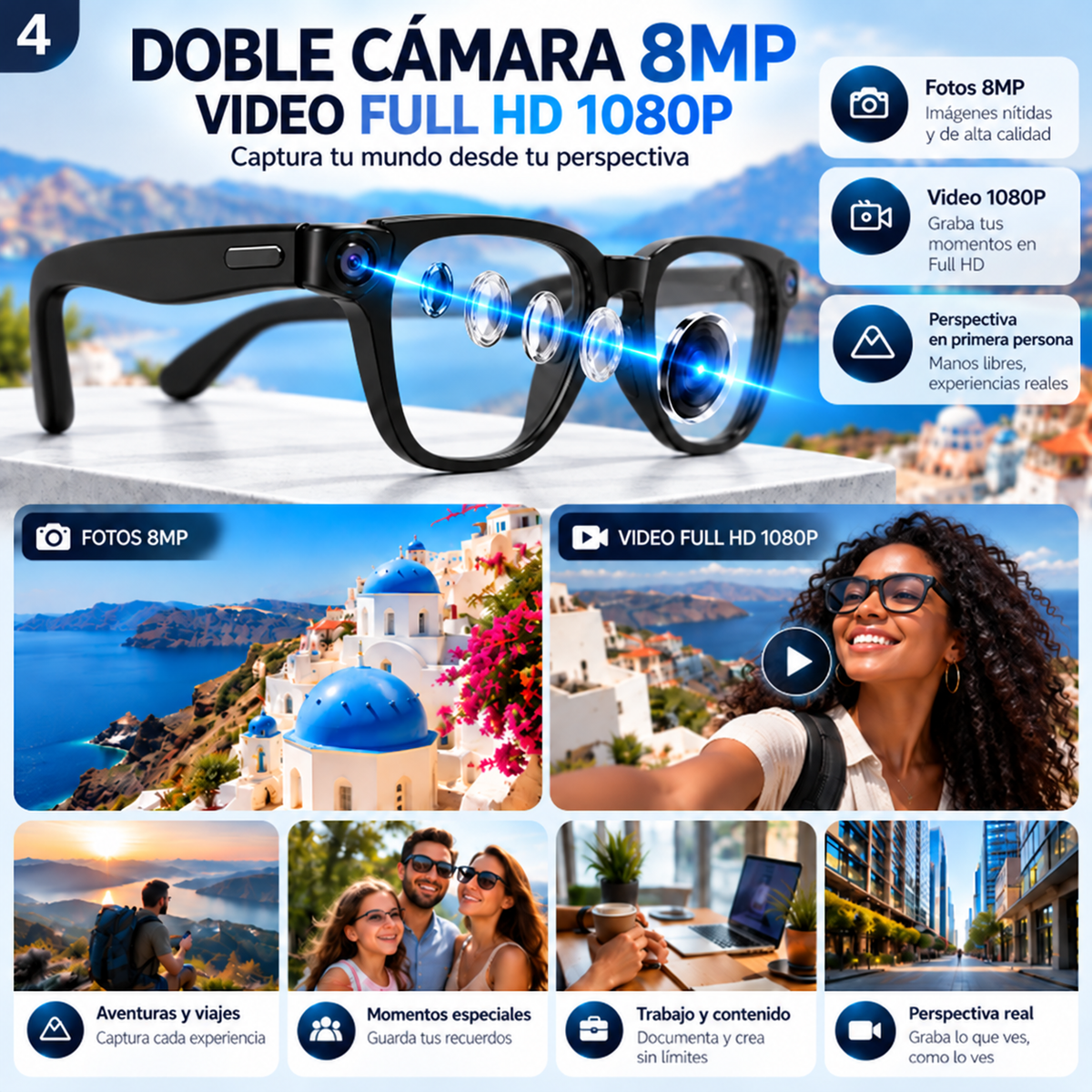 Lentes Inteligentes con IA Doble Cámara